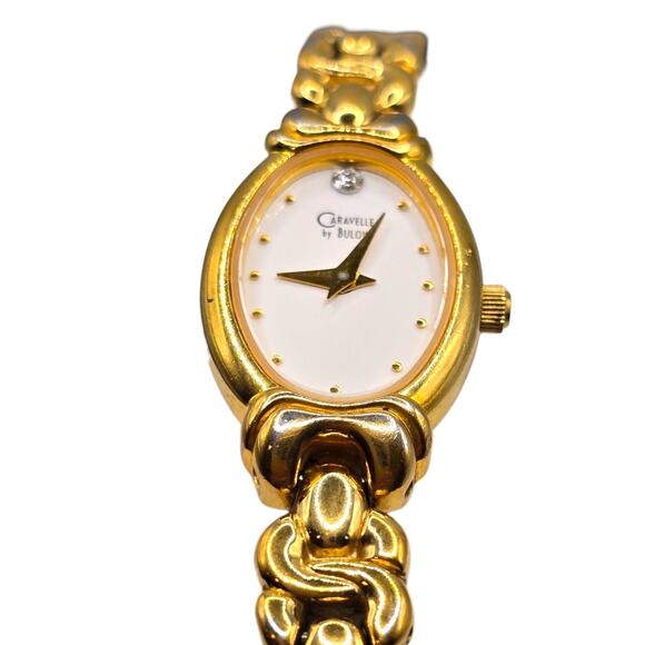 Caravelle By BULOVA Women Wristwatch White Bazel Analog Quartz Movement Gold Ton - Picture 2 of 10